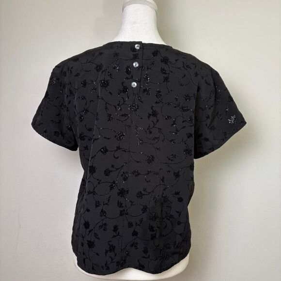 Vintage 90s Y2K Sparkly Dark Romantic Whimsygoth Fairy Black Top Sheer Panel - Picture 5 of 9